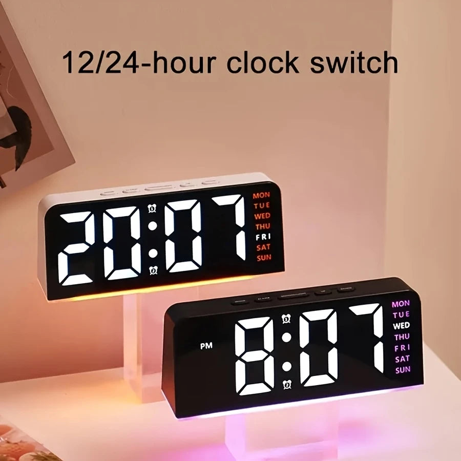 1pc Multi-Function Digital Alarm Clock with Adjustable Brightness, Date Display & USB Power