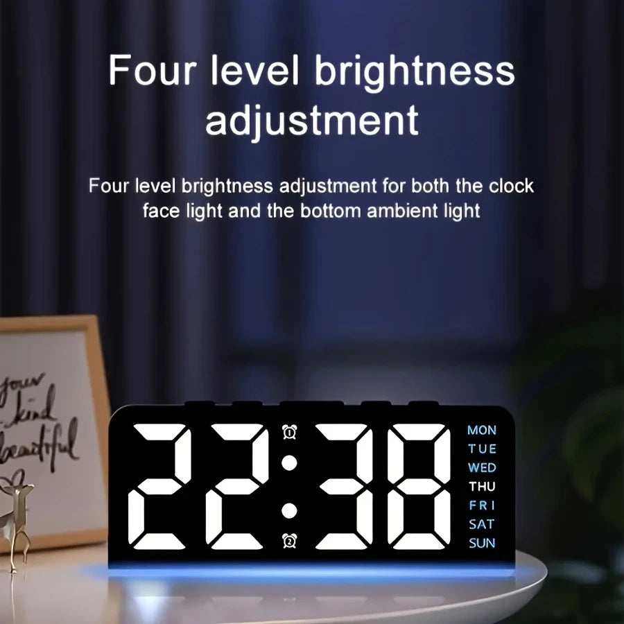 1pc Multi-Function Digital Alarm Clock with Adjustable Brightness, Date Display & USB Power