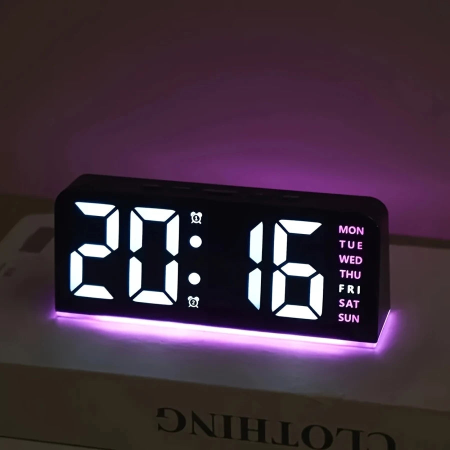 1pc Multi-Function Digital Alarm Clock with Adjustable Brightness, Date Display & USB Power